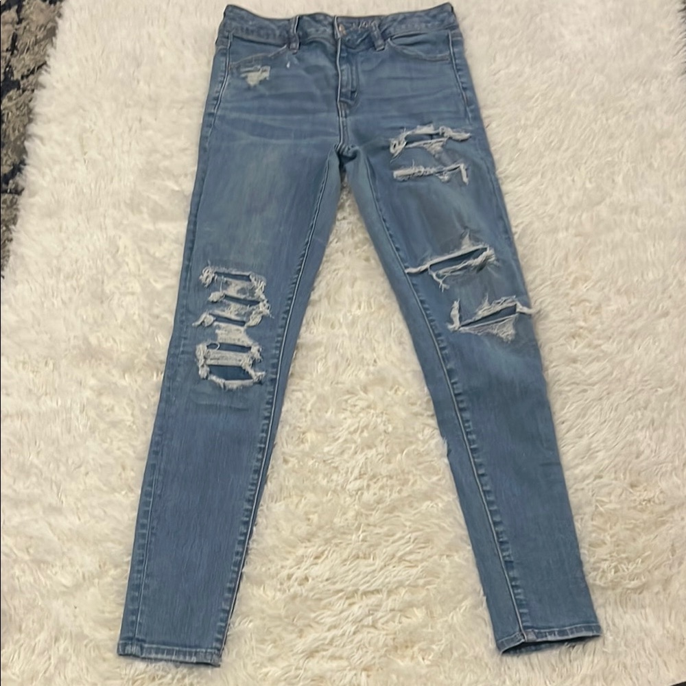 American Eagle Blue Skinny Distressed Jeans
